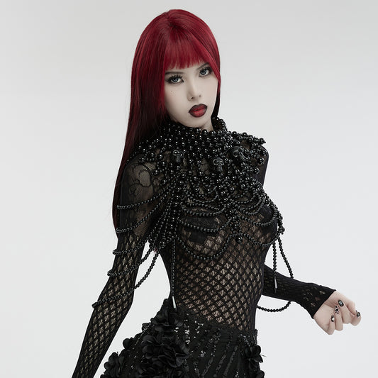 Punk Rave Aphrodite beaded shoulder necklace worn by model gothic choker accessory