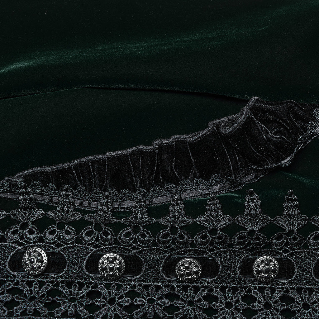 Punk Rave Aviara dark green velvet coat fabric texture gothic luxury velvet material