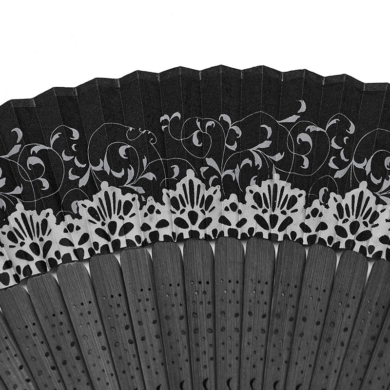 Punk Rave Delaney hand fan lace trim close-up black gothic folding fan detail