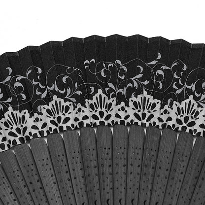 Punk Rave Delaney hand fan lace trim close-up black gothic folding fan detail