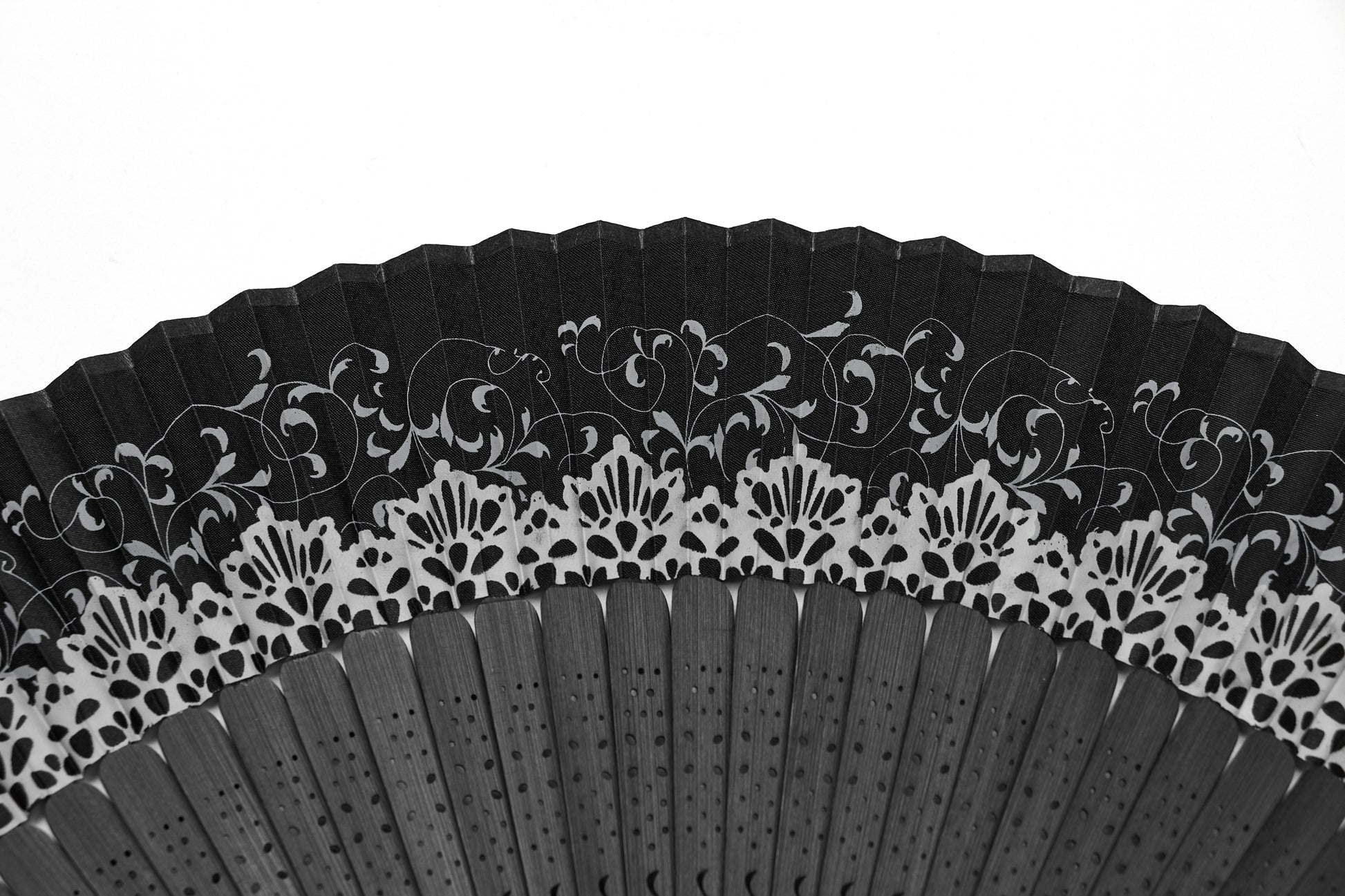Punk Rave Delaney hand fan lace pattern detail black gothic folding fan