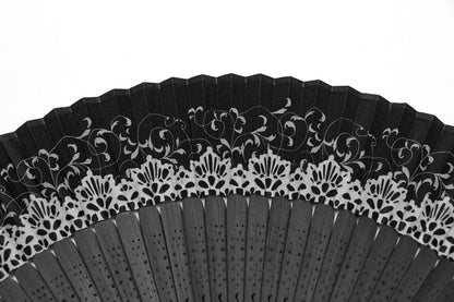 Punk Rave Delaney hand fan lace pattern detail black gothic folding fan