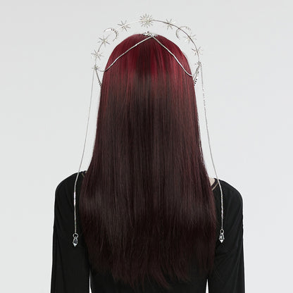 Punk Rave Estrella celestial tiara back view with draped chains gothic headpiece