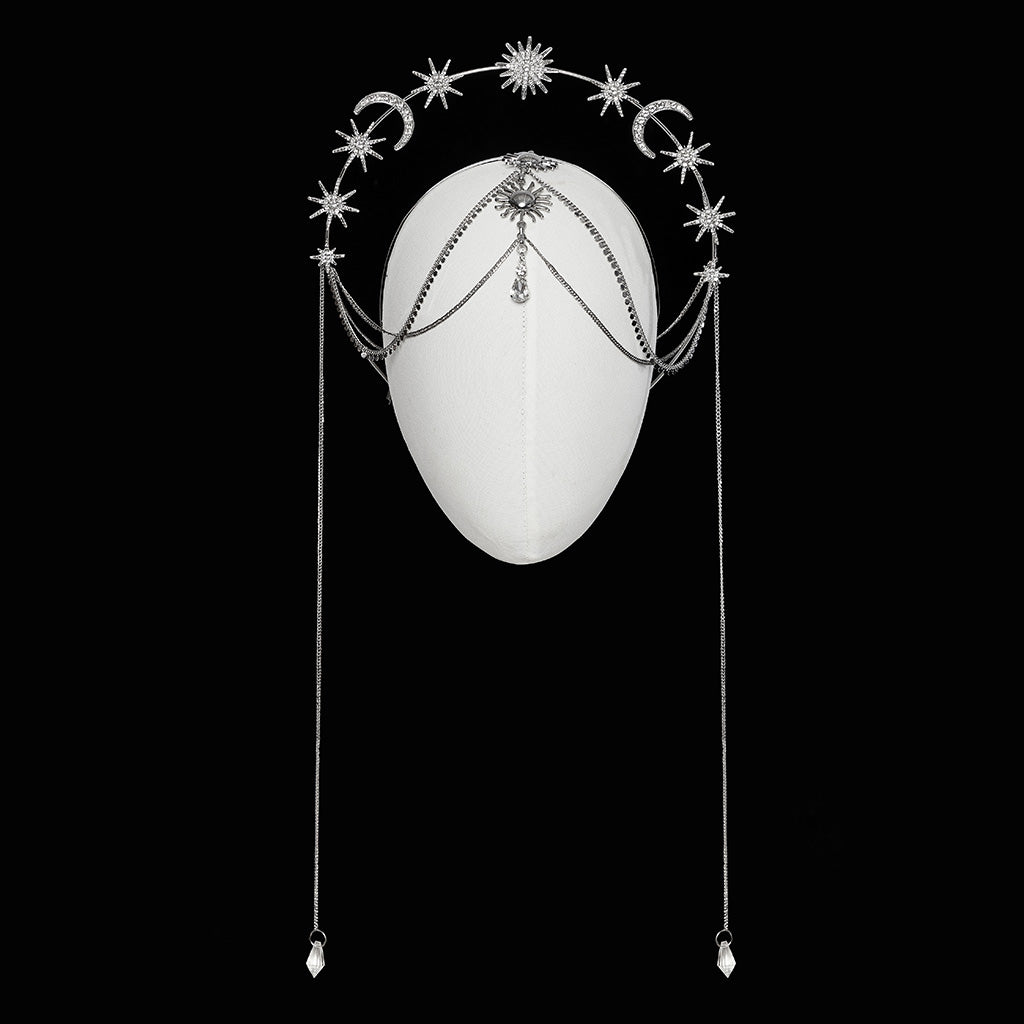 Punk Rave Estrella sun moon star tiara front view gothic celestial headpiece