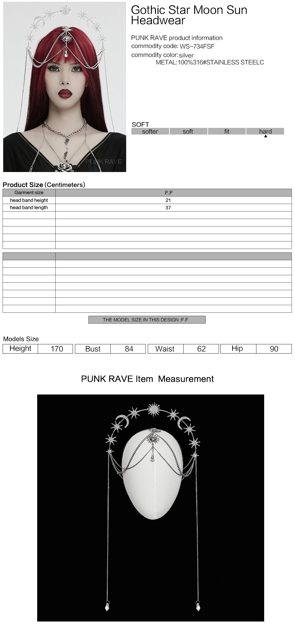 Punk Rave Estrella celestial tiara size chart measurement guide