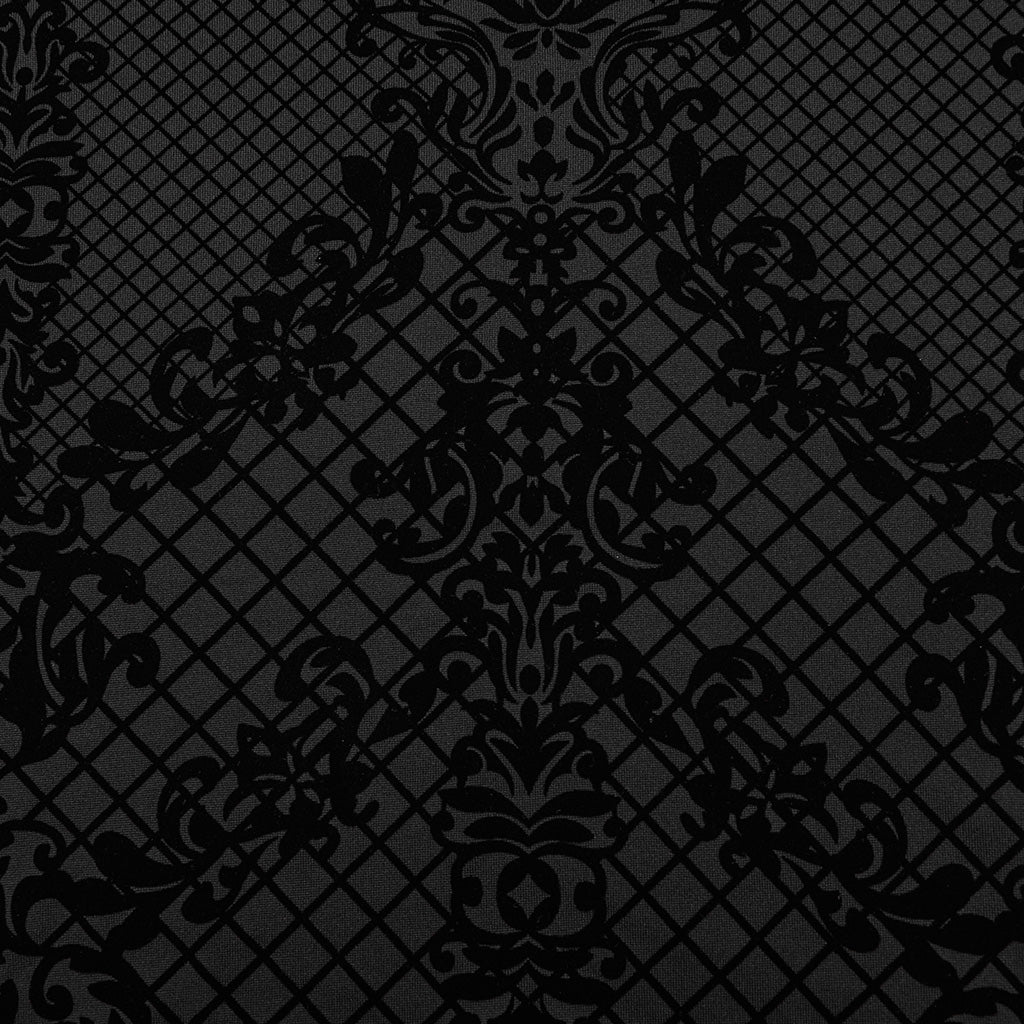 Punk Rave Evonne flocked mesh gothic top fabric pattern detail black floral velvet mesh