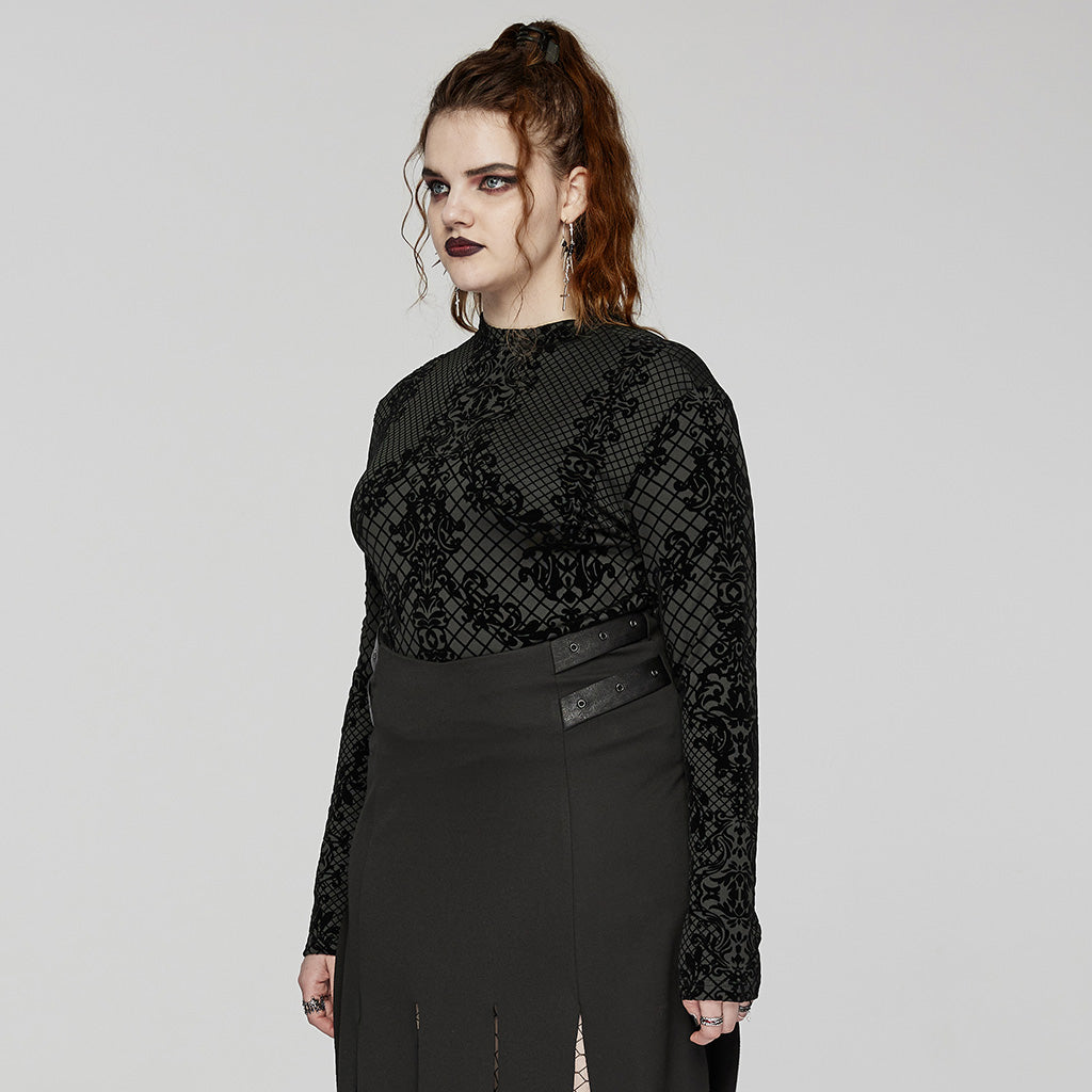 Punk Rave Evonne gothic flocked mesh long sleeve top styled outfit alternative clothing
