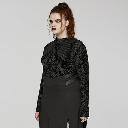 Punk Rave Evonne gothic flocked mesh long sleeve top styled outfit alternative clothing