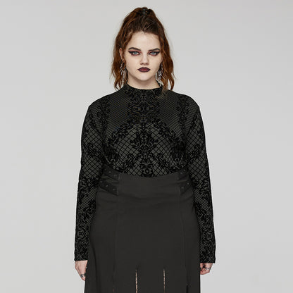 Punk Rave Evonne gothic flocked mesh top front view long sleeve alternative fashion