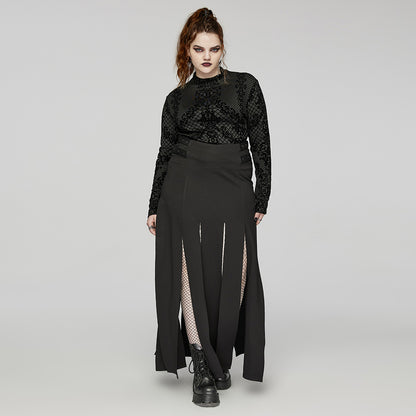 Punk Rave Evonne gothic flocked mesh long sleeve top worn by model alternative fashion