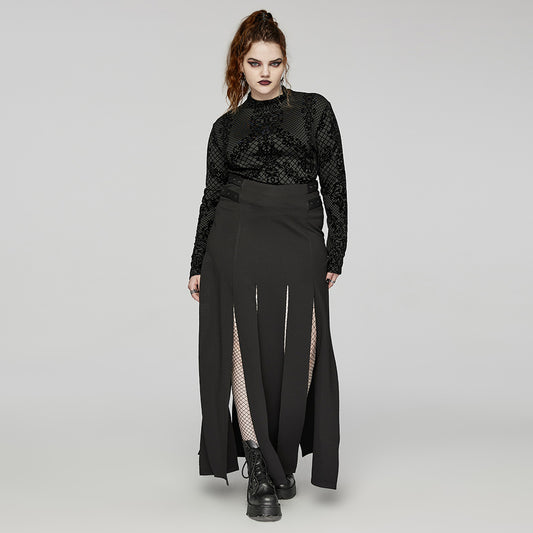 Punk Rave Evonne gothic flocked mesh long sleeve top worn by model alternative fashion