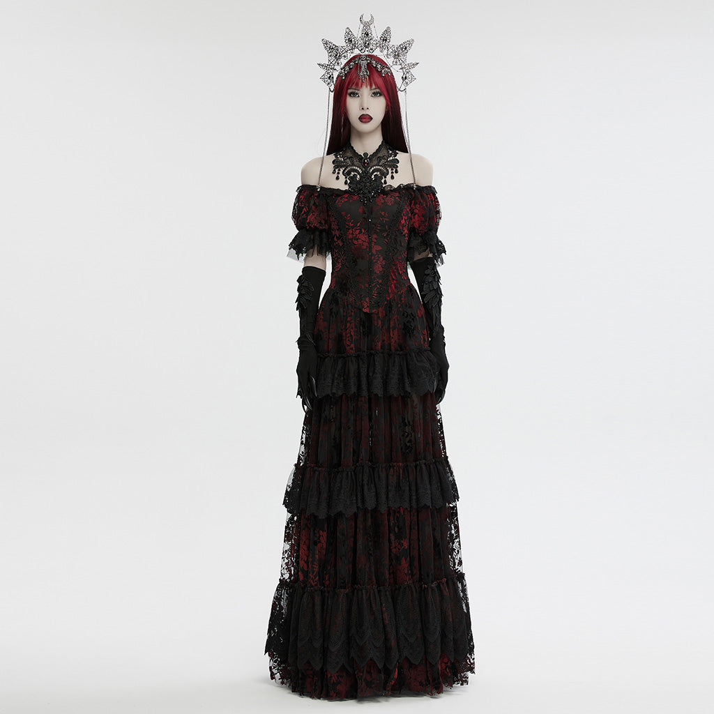 Punk Rave Nicandra gothic skull crown worn with full gothic outfit by model