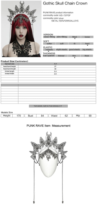 Punk Rave Nicandra gothic skull crown size and measurement guide