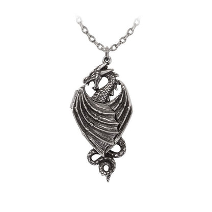 Dragon Necklace featuring a winged locket design in fine English pewter by Alchemy Gothic.