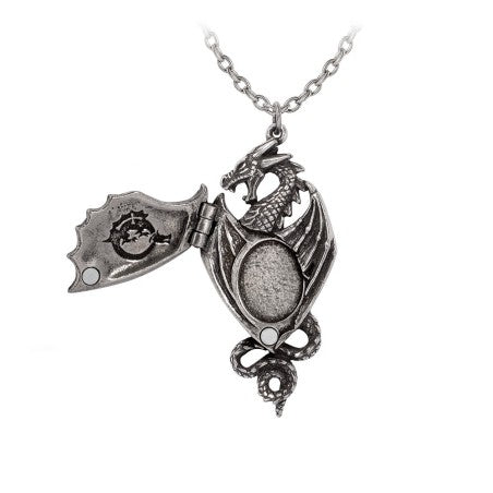 Dragon Necklace with winged locket design in fine English pewter by Alchemy Gothic.