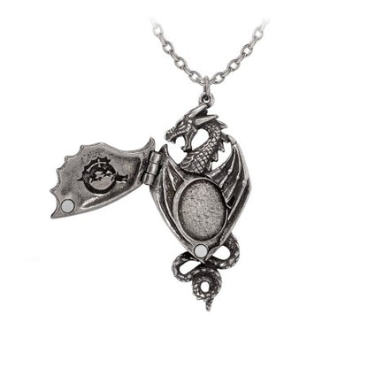 Dragon Necklace with winged locket design in fine English pewter by Alchemy Gothic.