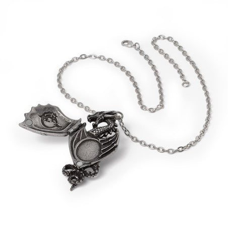 Dragon Necklace Winged Locket Pewter Gothic Alchemy with detailed dragon and locket design.
