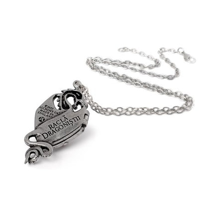 Dragon Necklace with winged locket and detailed design in fine English pewter, showcasing gothic style.