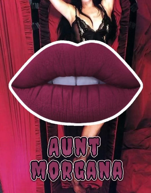 Radioactive Unicorn Aunt Morgana lipstick dark pink raspberry gothic lipstick shade