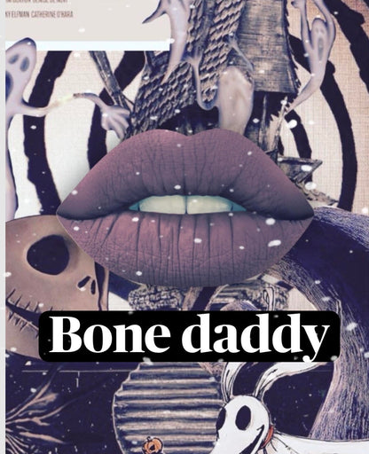 Radioactive Unicorn Bone Daddy lipstick dark mauve matte finish close up alternative gothic makeup look