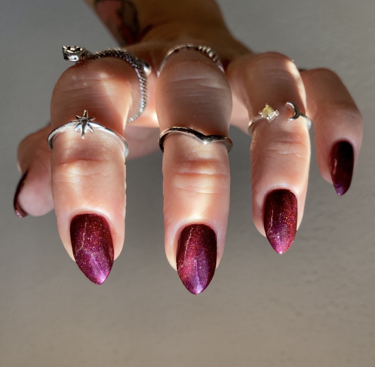 Radioactive Unicorn Mistress of the Dark holographic chrome red nail polish manicure close up