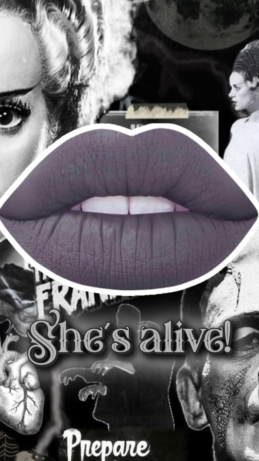 Radioactive Unicorn She's Alive lipstick lavender grey matte shade gothic alternative liquid lipstick