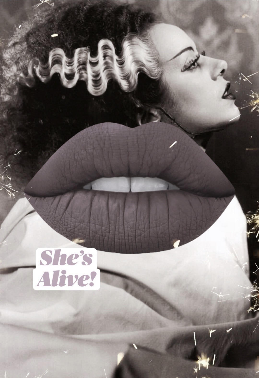 Radioactive Unicorn She's Alive lipstick lavender grey matte finish close-up on lips