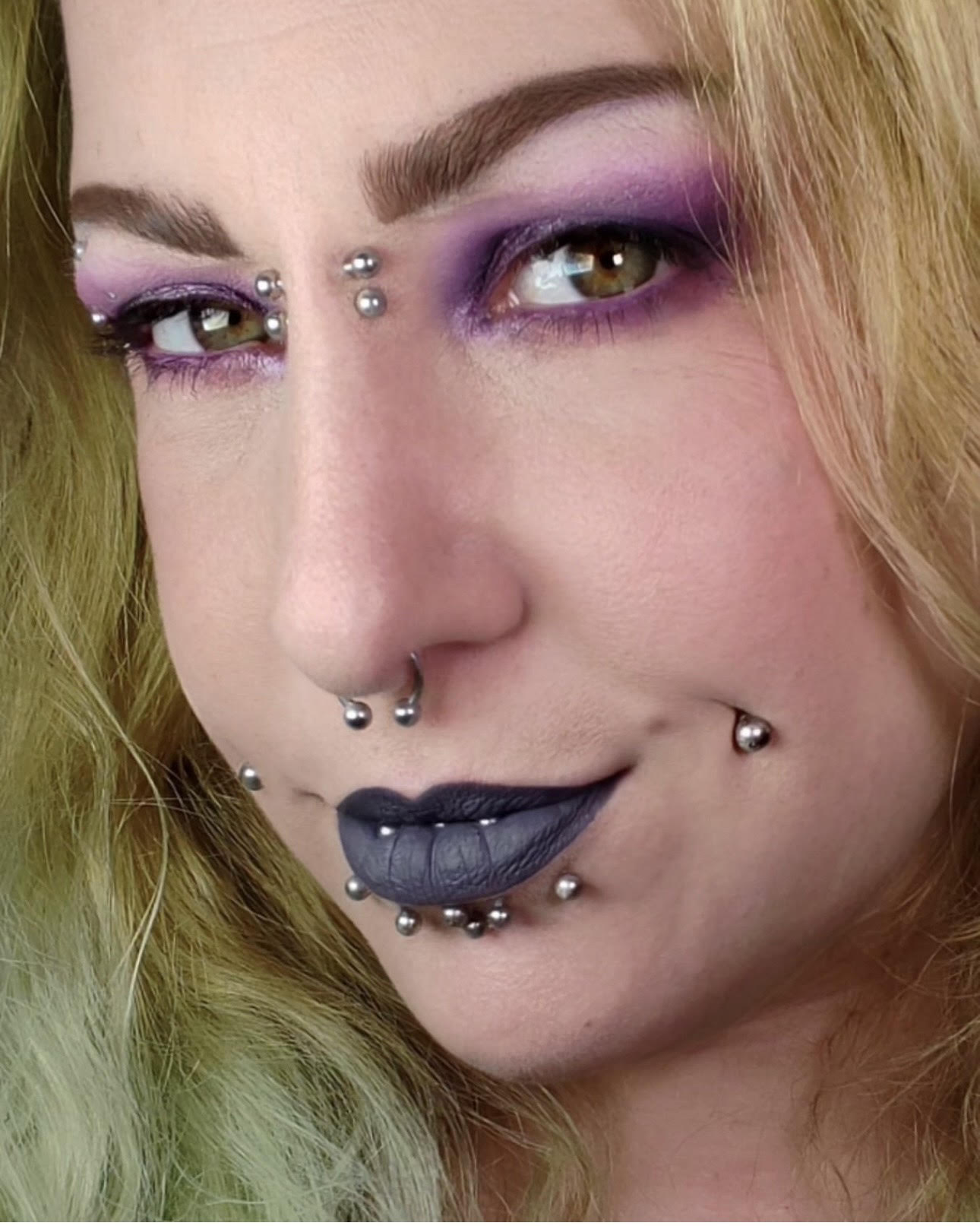 Radioactive Unicorn She's Alive lipstick lavender grey shade worn with gothic eye makeup look