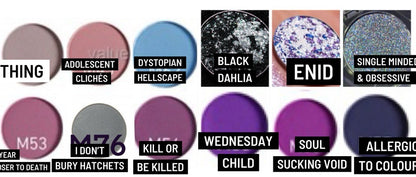 Radioactive Unicorn Wednesday’s Child Is Full of Woe palette 12 moody holographic matte and metallic shades