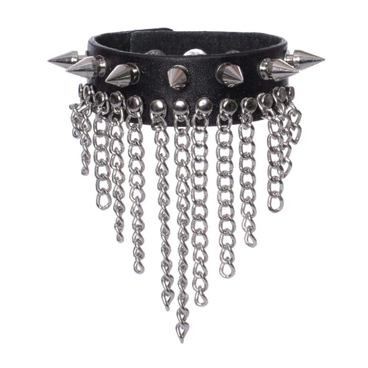 Poizen Industries Faux Leather Spikes and Chains Raya Bracelet - Kate's Clothing