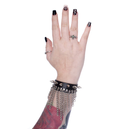 Poizen Industries Faux Leather Spikes and Chains Raya Bracelet - Kate's Clothing