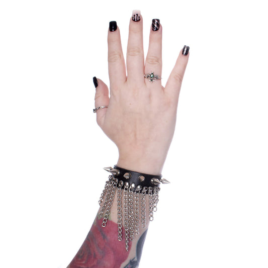 Poizen Industries Faux Leather Spikes and Chains Raya Bracelet - Kate's Clothing