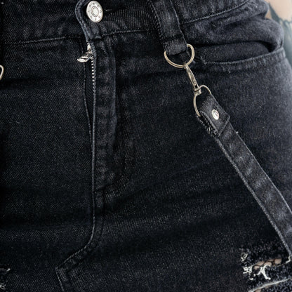 Vixxsin Runa black stonewash skirt zip