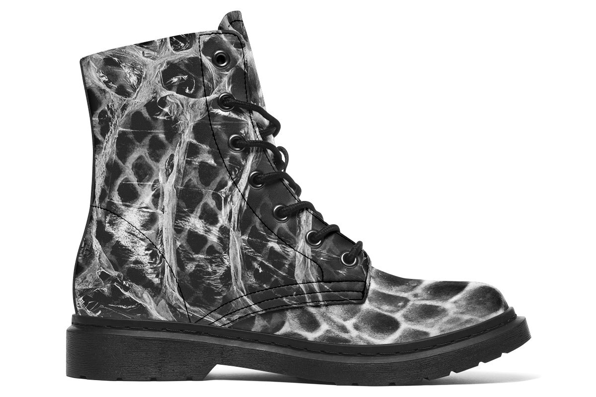 Black and white snakeskin effect alternative boots