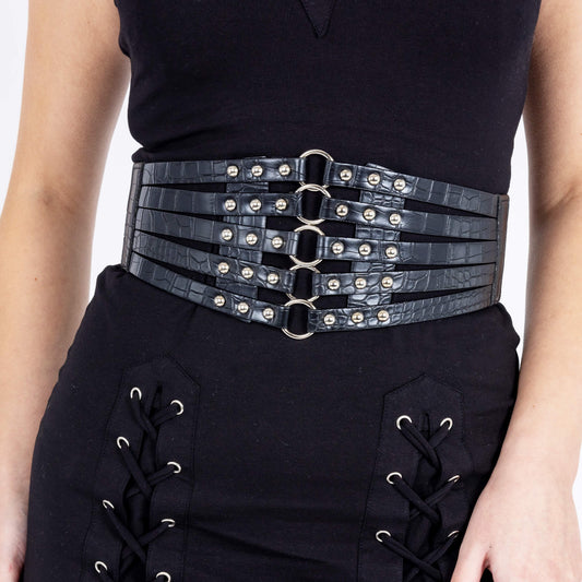 Poizen Industries Mock Croc Shona Stud Belt with O-rings - Kate's Clothing