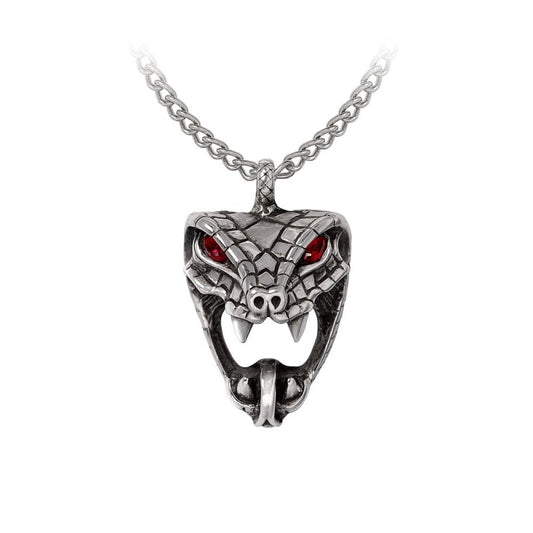 Alchemy Gothic Snake Bite Serpent Head Pewter Necklace with Red Crystal Eyes