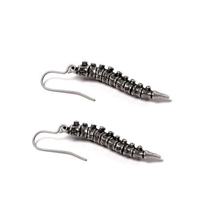 Alchemy Gothic Spine Earrings Pewter Vertebrae Dangle Jewellery featuring intricate vertebrae design in fine English pewter.