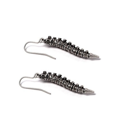 Alchemy Gothic Spine Earrings Pewter Vertebrae Dangle Jewellery featuring intricate vertebrae design in fine English pewter.