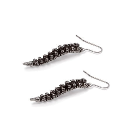 Alchemy Gothic Spine Earrings Pewter Vertebrae Dangle Jewellery showcasing detailed vertebrae design in polished pewter.