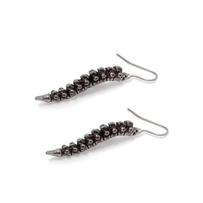 Alchemy Gothic Spine Earrings Pewter Vertebrae Dangle Jewellery showcasing detailed vertebrae design in polished pewter.
