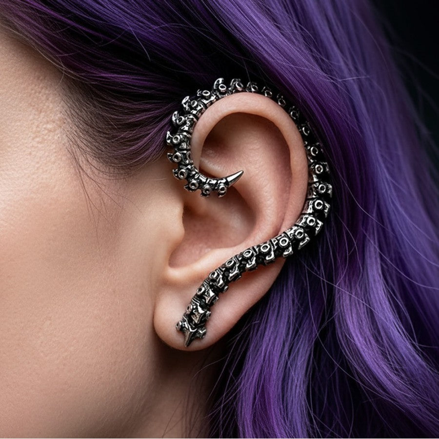 Alchemy Gothic Spine Ear Wrap Fine Pewter Anatomical Skeletal Gothic Earring