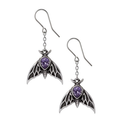 Alchemy Gothic The Chartres Phantom Moth Drop Earrings Swarovski Crystal Gothic Pewter Jewellery