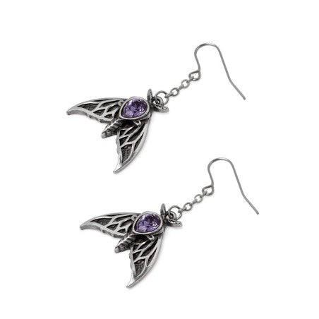 Alchemy Gothic The Chartres Phantom Moth Drop Earrings Swarovski Crystal Gothic Pewter Jewellery