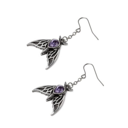 Alchemy Gothic The Chartres Phantom Moth Drop Earrings Swarovski Crystal Gothic Pewter Jewellery