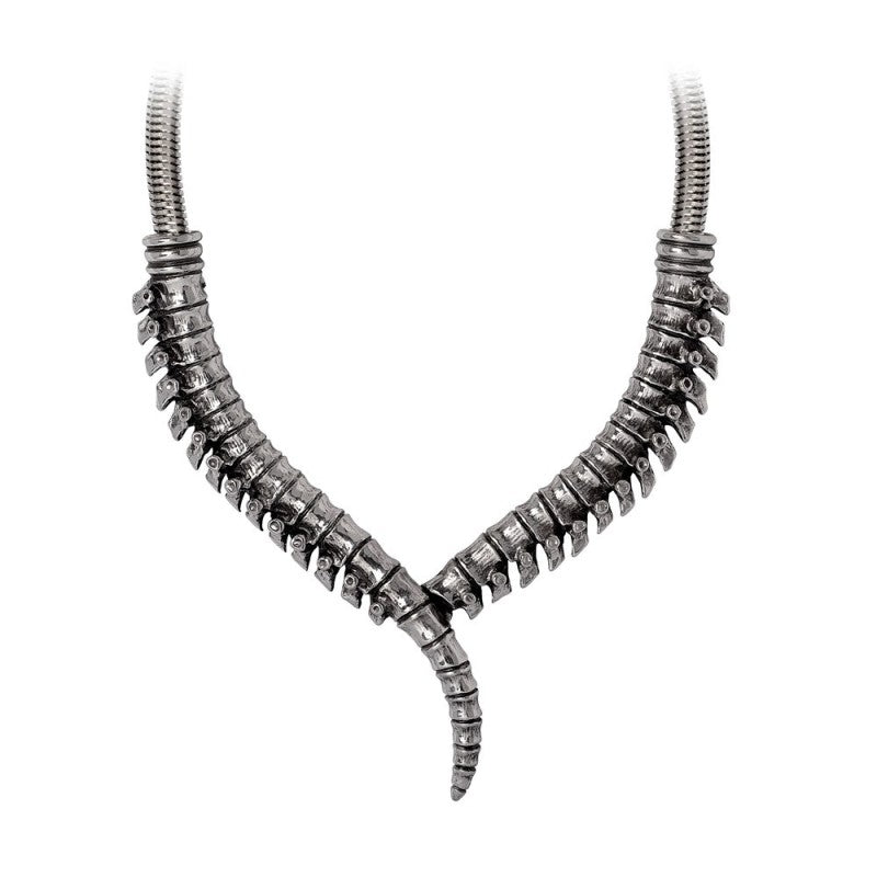 Spine Necklace Gothic pewter collar featuring intricately sculpted vertebrae design for a bold anatomical statement.
