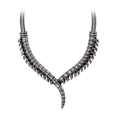 Spine Necklace Gothic pewter collar featuring intricately sculpted vertebrae design for a bold anatomical statement.
