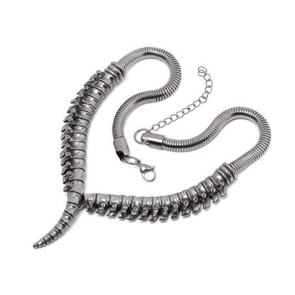 Anatomical Spine Necklace designed in pewter, showcasing a striking vertebrae pattern for a bold gothic statement.
