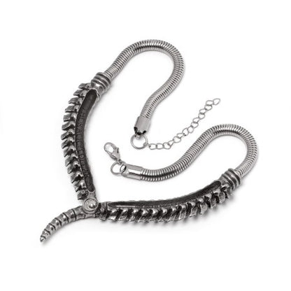 Spine Necklace Gothic Pewter Statement Collar Alchemy with intricately sculpted vertebrae design.