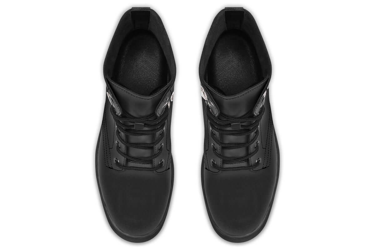 Black vegan leather goth boots with moon artwork from Gothic Attitude