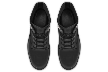 Black vegan leather goth boots with moon artwork from Gothic Attitude